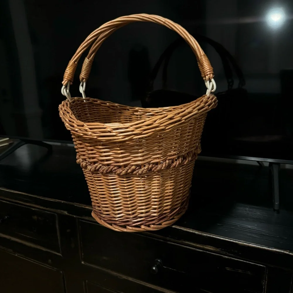 Vintage Hand Woven Oval Gathering Harvest Basket With Handles